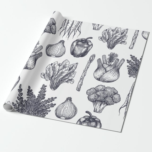 Fresh vegetables seamless pattern. Broccoli, carro Presentpapper (Utrullad)