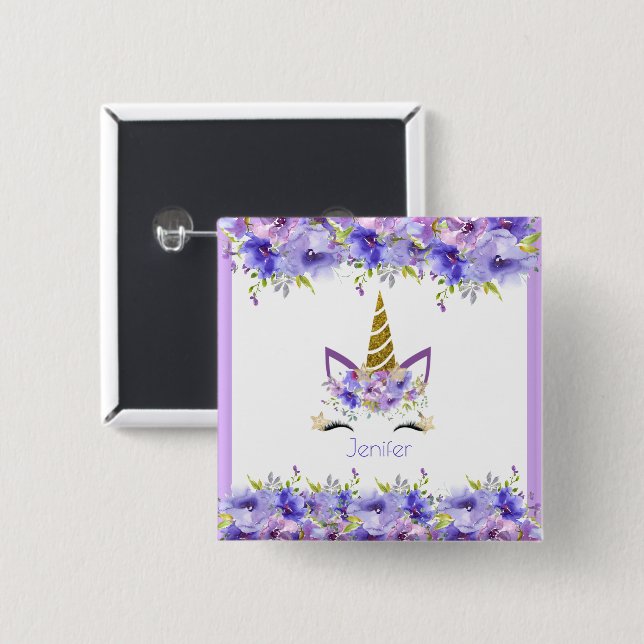 Fresh Violet Unicorn Birthday-Dekorationer Knapp (Framsida & baksida)