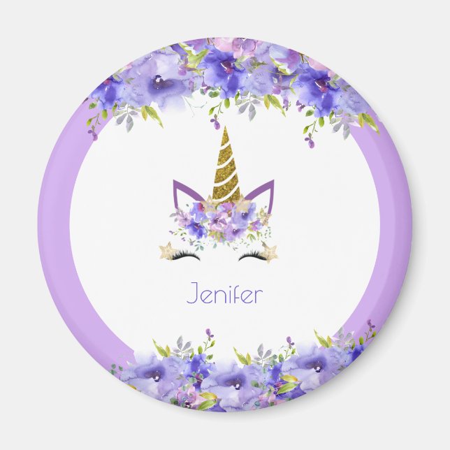 Fresh Violet Unicorn Birthday-Dekorationer Magnet (Framsidan)
