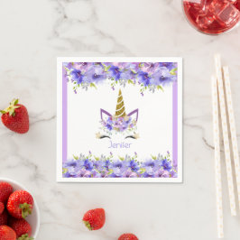 Fresh Violet Unicorn Birthday-Dekorationer Pappersservett