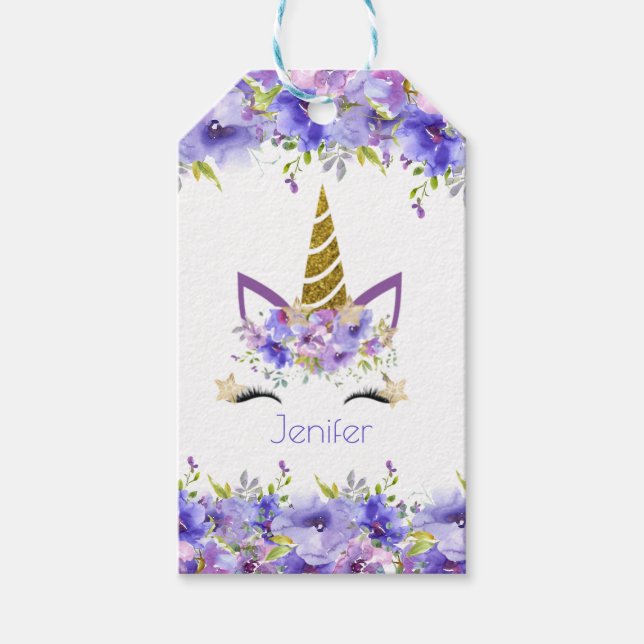Fresh Violet Unicorn Birthday-Dekorationer Presentetikett (Framsidan)