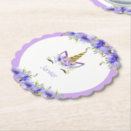 Fresh Violet Unicorn Birthday-Dekorationer Underlägg Papper