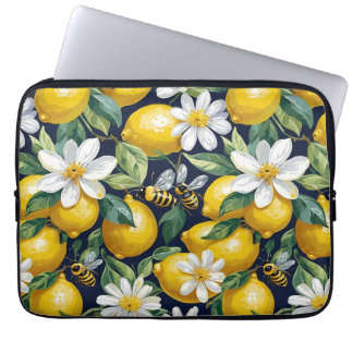 Fresh Yellow Lemons With Busy Bees & White Blooms Laptop Fodral