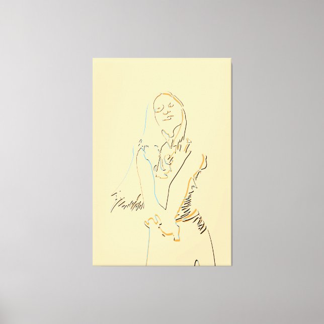Freshing Black Line Art Dancing Female Canvastryck (Framsida)