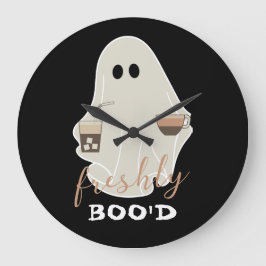Freshly Boo'd | Halloween Cute Ghost | Svart Stor Klocka
