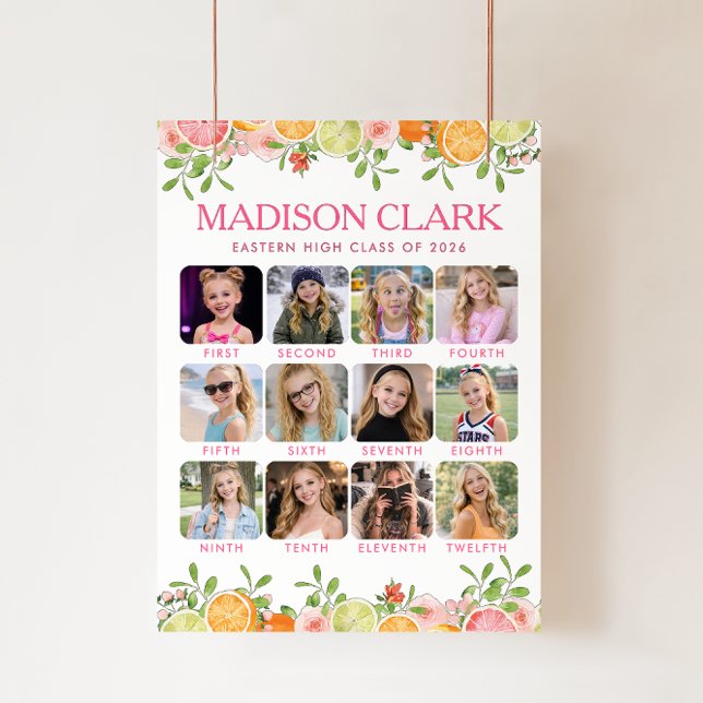 Freshly Graduated Floral Citrus Milestone Photo Poster (Skapare uppladdad)