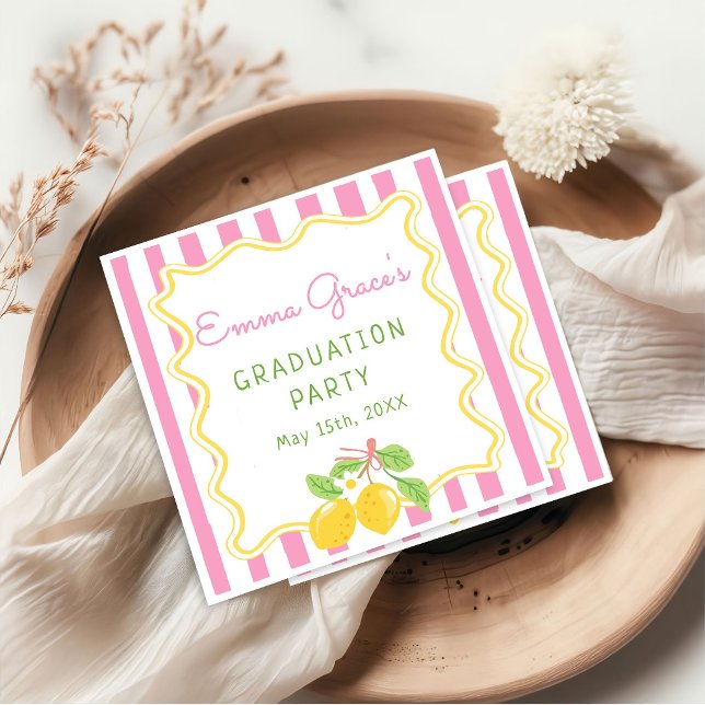 Freshly Graduated Lemon Pink Stripes Grad Napkins Pappersservett (Skapare uppladdad)