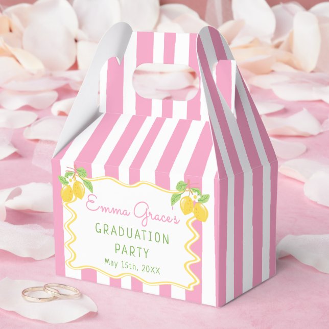 Freshly Graduated Lemon Pink Stripes Graduation Presentaskar (Bröllop)
