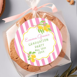 Freshly Graduated Lemon Pink Stripes Graduation Runt Klistermärke