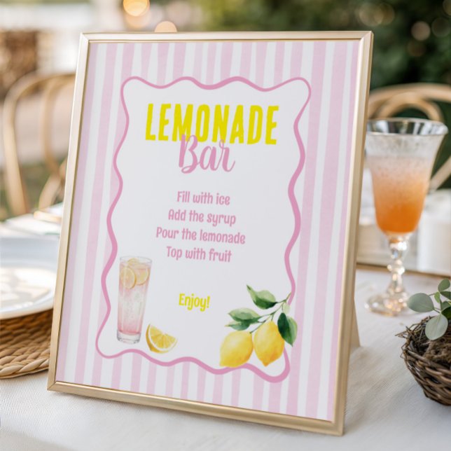 Freshly Graduated Lemon Pink Stripes Lemonade Bar Poster (Skapare uppladdad)