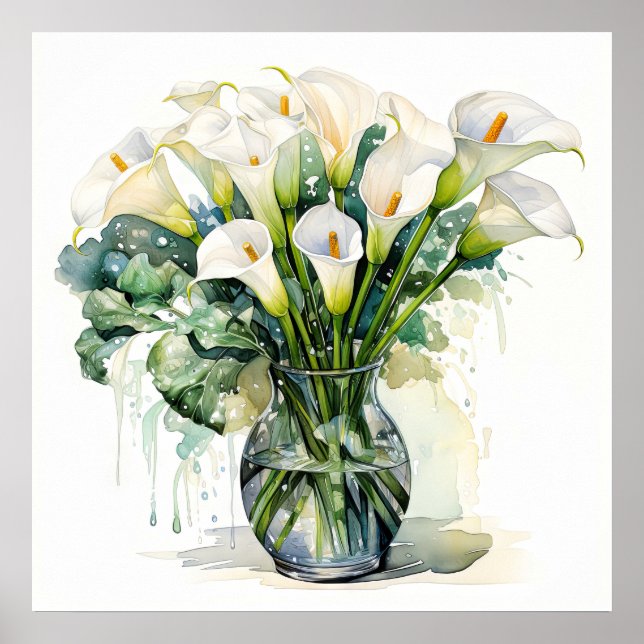Freshly Picked Calla Lilies Illustration Poster (Framsidan)