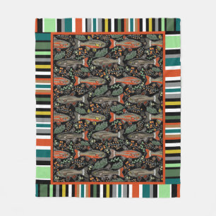 Freshwater Brook Trout Grönt Orange Black Rand Fleecefilt