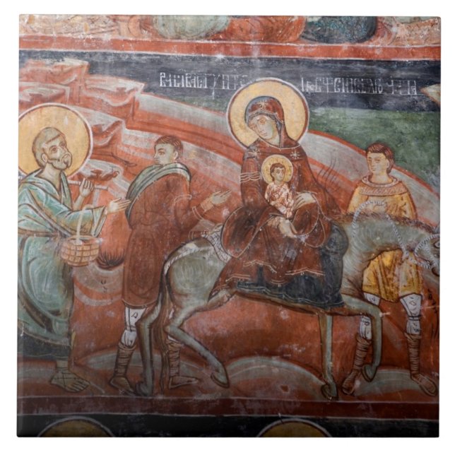 Fresker från 1300-talets serbiska kyrka, kakelplatta (Framsidan)