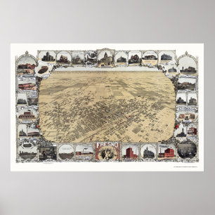Fresno, CA Panoramic Karta - 1901 Poster
