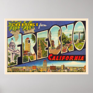 Fresno California CA Vintage Large Brev vykort Poster