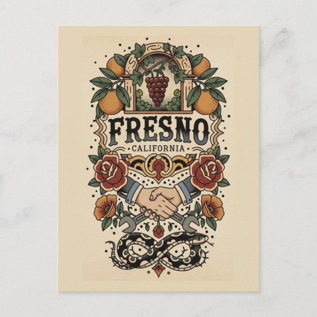 Fresno California Central Valley Vykort (Framsida)