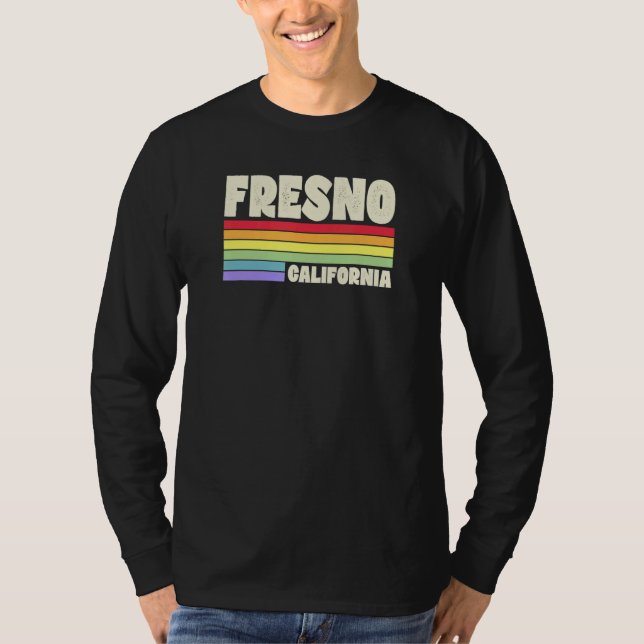 Fresno California Pride Rainbow Flag Gay Pride Mer T Shirt (Framsida)