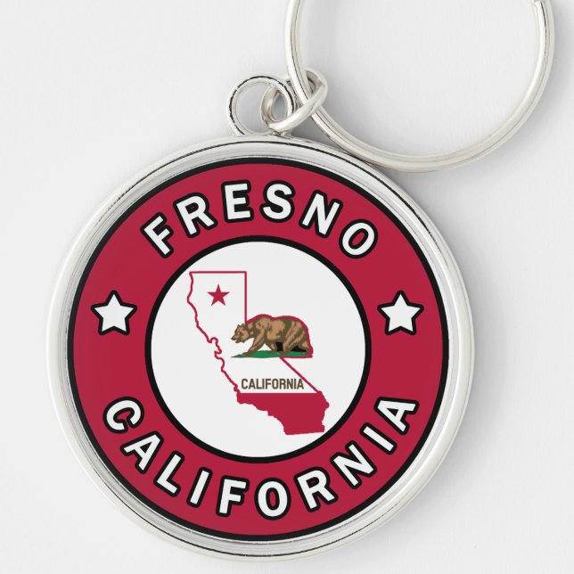 Fresno California Rund Silverfärgad Nyckelring (Framsidan)