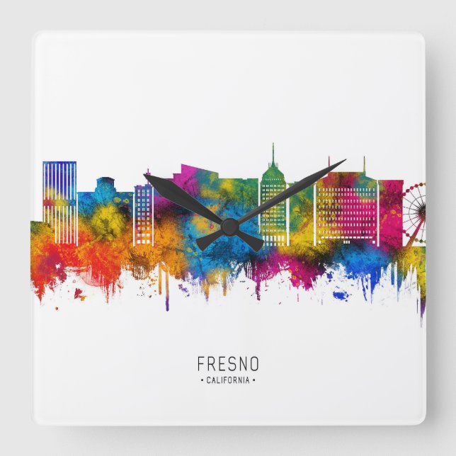 Fresno California Skyline Fyrkantig Klocka (Framsida)