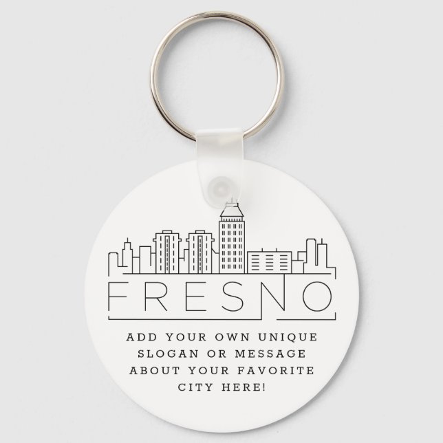 Fresno, California Stylized Skyline| Anpassningsba Nyckelring (Framsida)