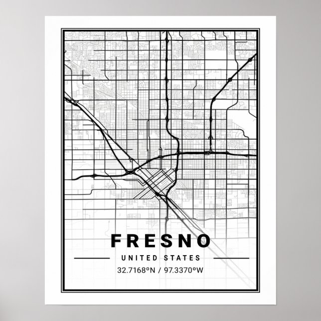 Fresno California USA Travel City Karta Poster (Framsidan)