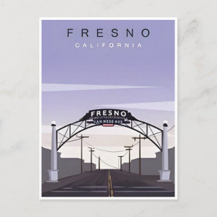 Fresno California Vintage resor vattenfärgsretro Vykort