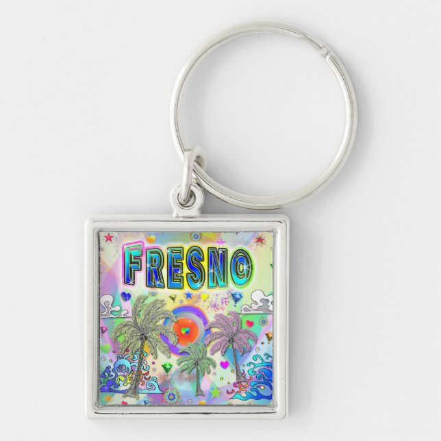 Fresno Deep Dream Keychain Fyrkantig Silverfärgad Nyckelring (Framsidan)