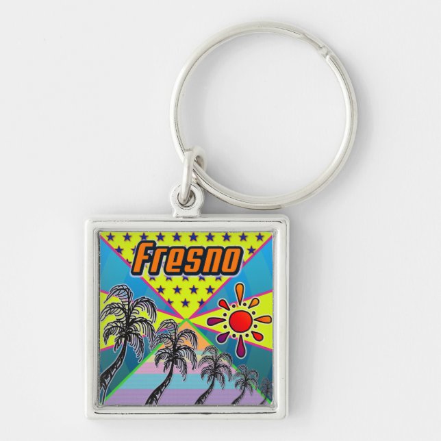 Fresno Freedom Keychain Fyrkantig Silverfärgad Nyckelring (Framsidan)