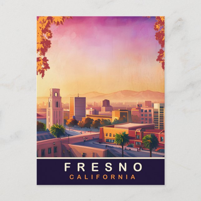 Fresno, Kalifornien, City Skyline, Travel Vykort (Framsida)