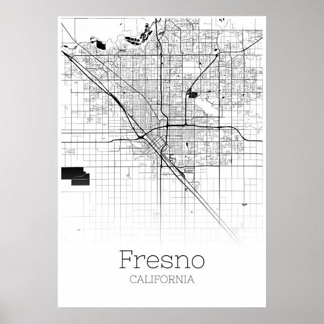 Fresno Karta - Kalifornien - City Karta Poster (Framsidan)