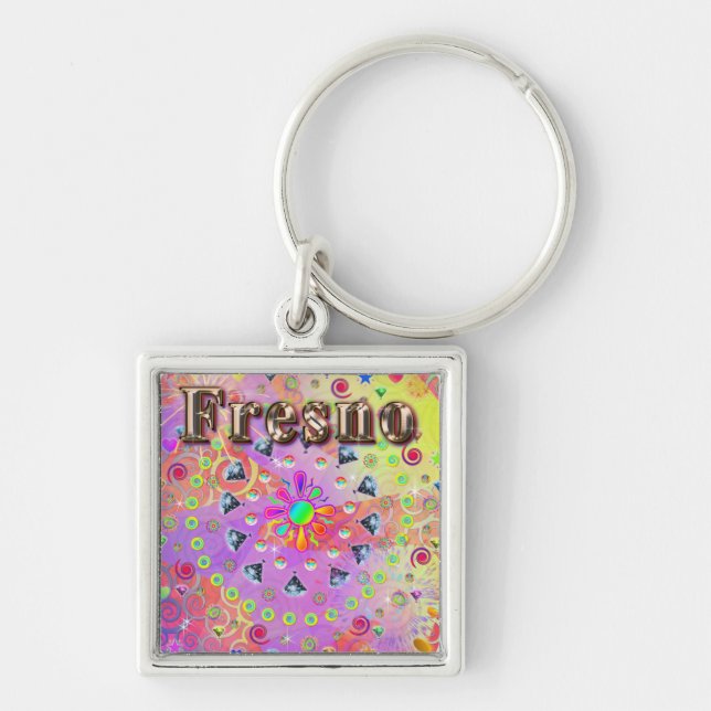 Fresno Lucky Golden Keychain Fyrkantig Silverfärgad Nyckelring (Framsidan)