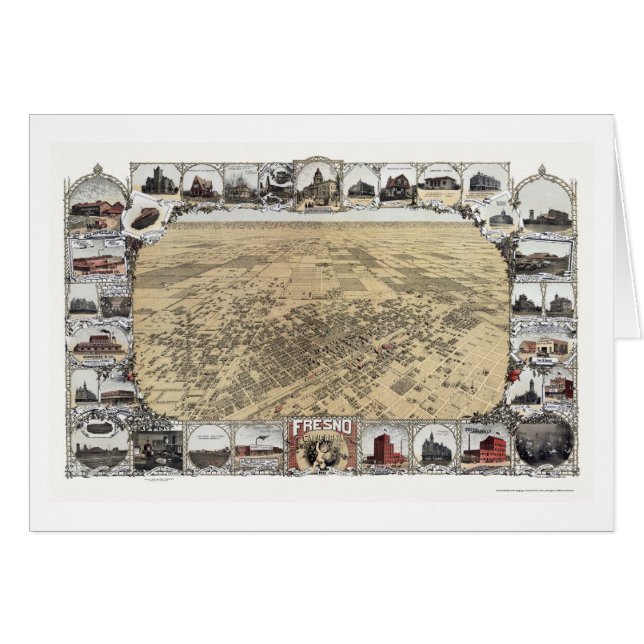 Fresno panorama- karta för CA - 1901 Hälsningskort (Framsidan Horizontal)