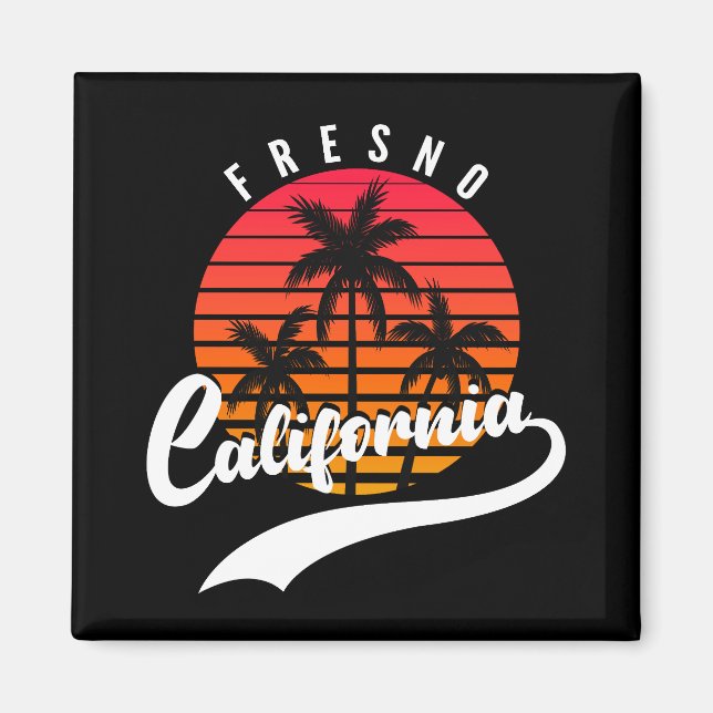 Fresno Retro Sunset och Handflatan Träd Magnet (Framsidan)