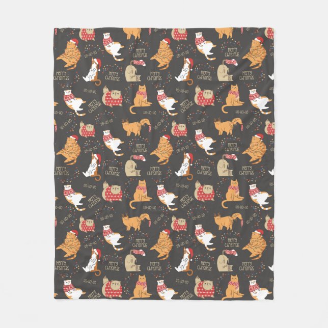Fressiga katter med Ljus jul Mönster Fleecefilt (Framsidan)