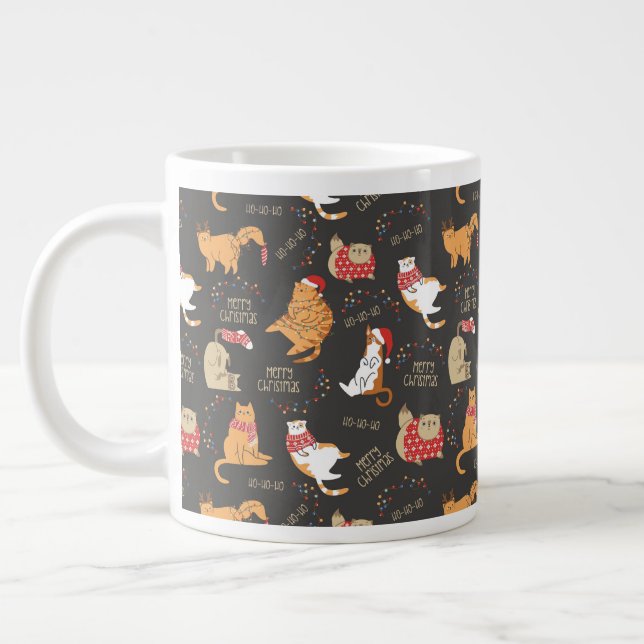 Fressiga katter med Ljus jul Mönster Jumbo Mugg (Vänster)