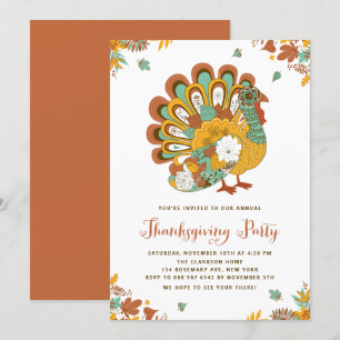 Fressiv Blommigt Turkiet Thanksgiving Party Inbjudningar