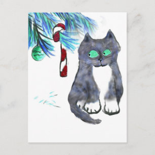 Frestande candy cane för kattunge vykort