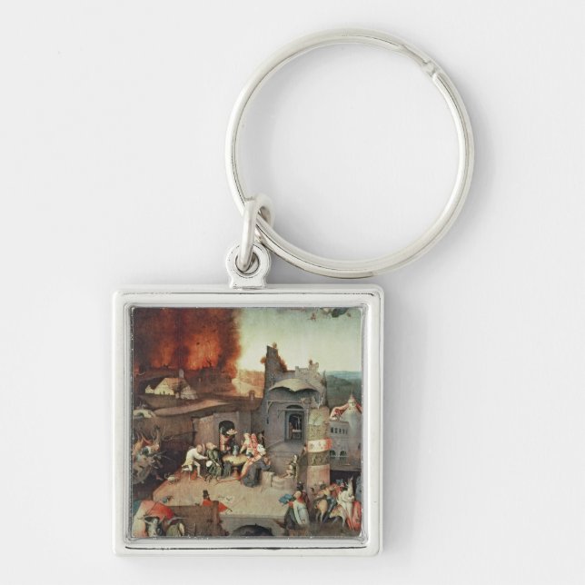 Frestelse av Sanktt Anthony, c.1500 Fyrkantig Silverfärgad Nyckelring (Framsidan)