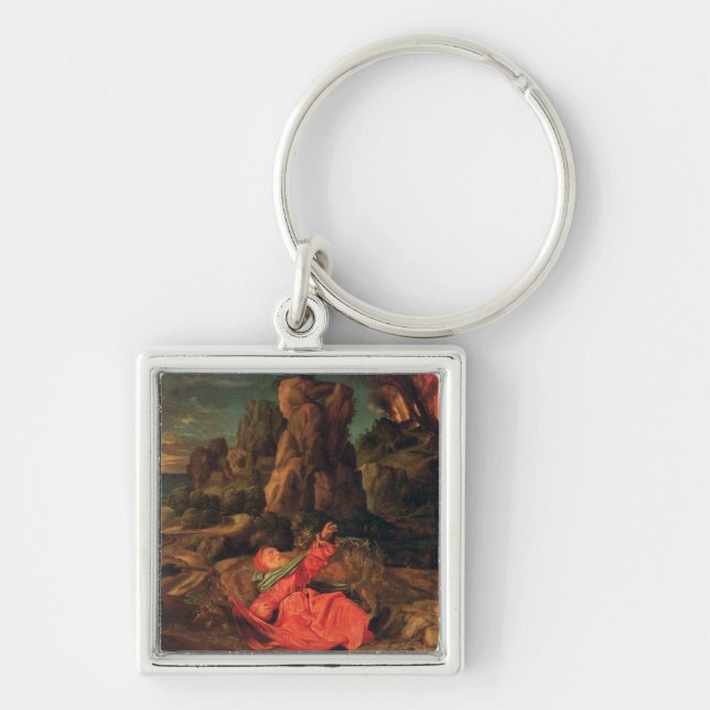 Frestelsen av St Anthony, c.1530 Fyrkantig Silverfärgad Nyckelring (Framsidan)