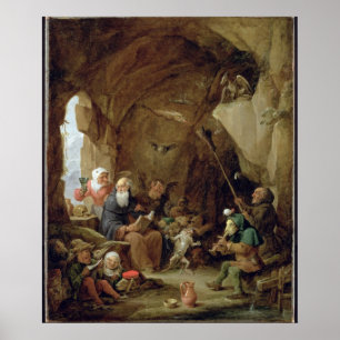 Frestelsen av St Anthony i en stenig Cavern Poster