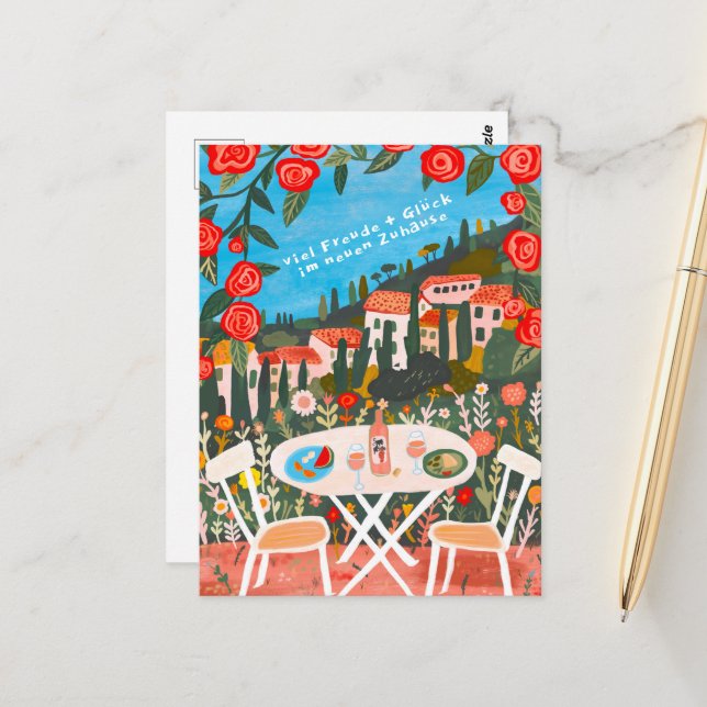 Freude Glück Neuen Haus schöne Landschaft Vykort (Fram/Back In Situ)