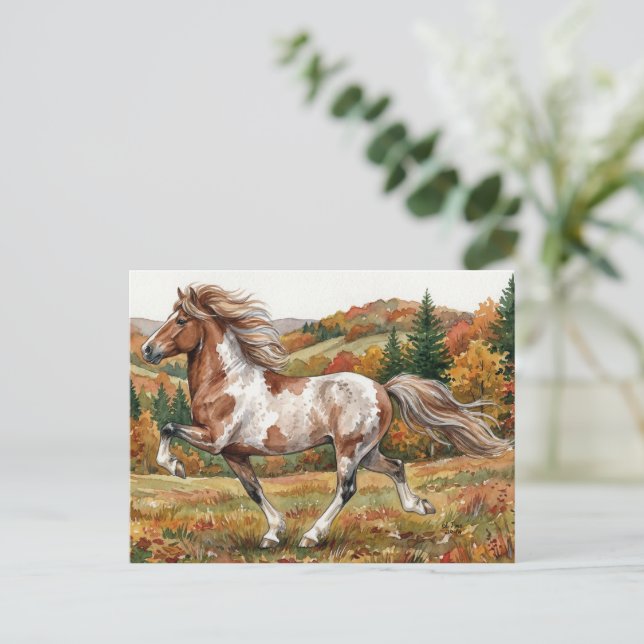Freya Icelandic Horse in Autumn Forest Vykort (Stående Fram)