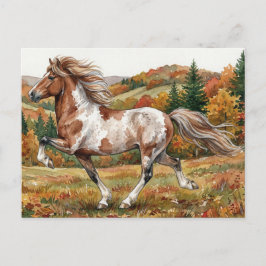 Freya Icelandic Horse in Autumn Forest Vykort