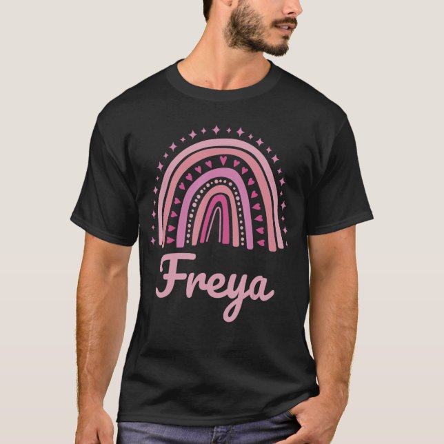 Freya Name Personalized Funny Women Pink Rainbow F T Shirt (Framsida)
