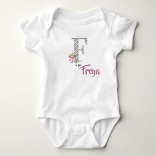 Freya Namn Reveal Outfit Brev F Blommigt Romper T Shirt