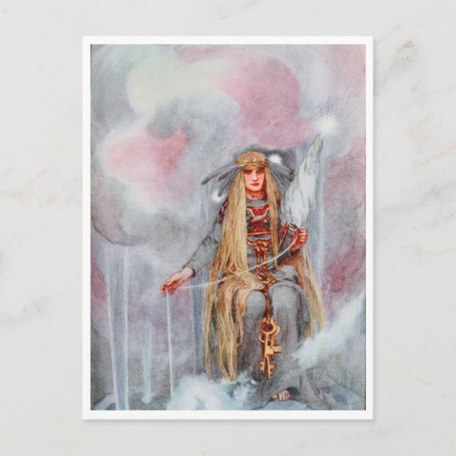 Freya Spinning the Clouds by Helen Stratton Vykort (Framsida)