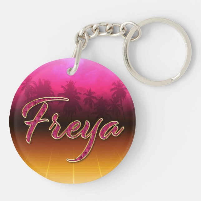 Freya Vorname Name golden pink Schlüsselanhänger (Baksidan)