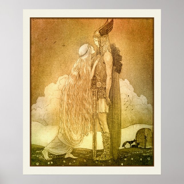 Freyja och Svipdag av John Bauer 1911 Scandinavian Poster (Framsidan)