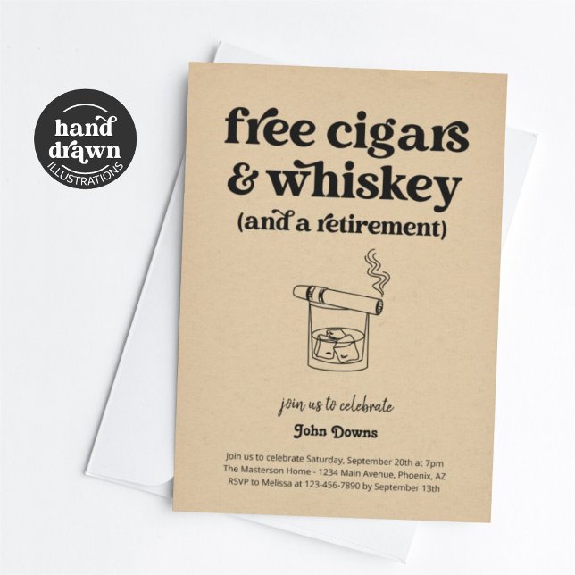 Fri cigarrer och Whiskey Funny Pension Party Inbjudningar (Skapare uppladdad)