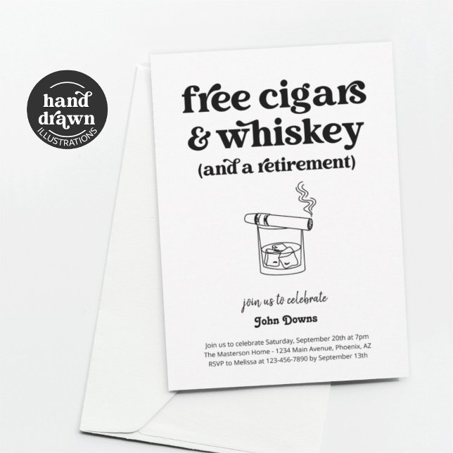 Fri cigarrer och Whiskey Funny Pension Party Inbjudningar (Skapare uppladdad)